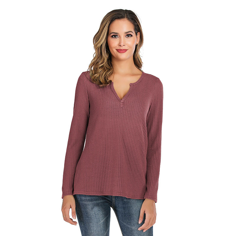 Title 2, Long Sleeve V-neck Waffle Top Women