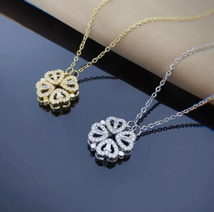 Fashion Magnetic Folding Heart Necklace for Women Four Leaf Clover Pendant  Necklace Cute Female Jewelry - Etsy