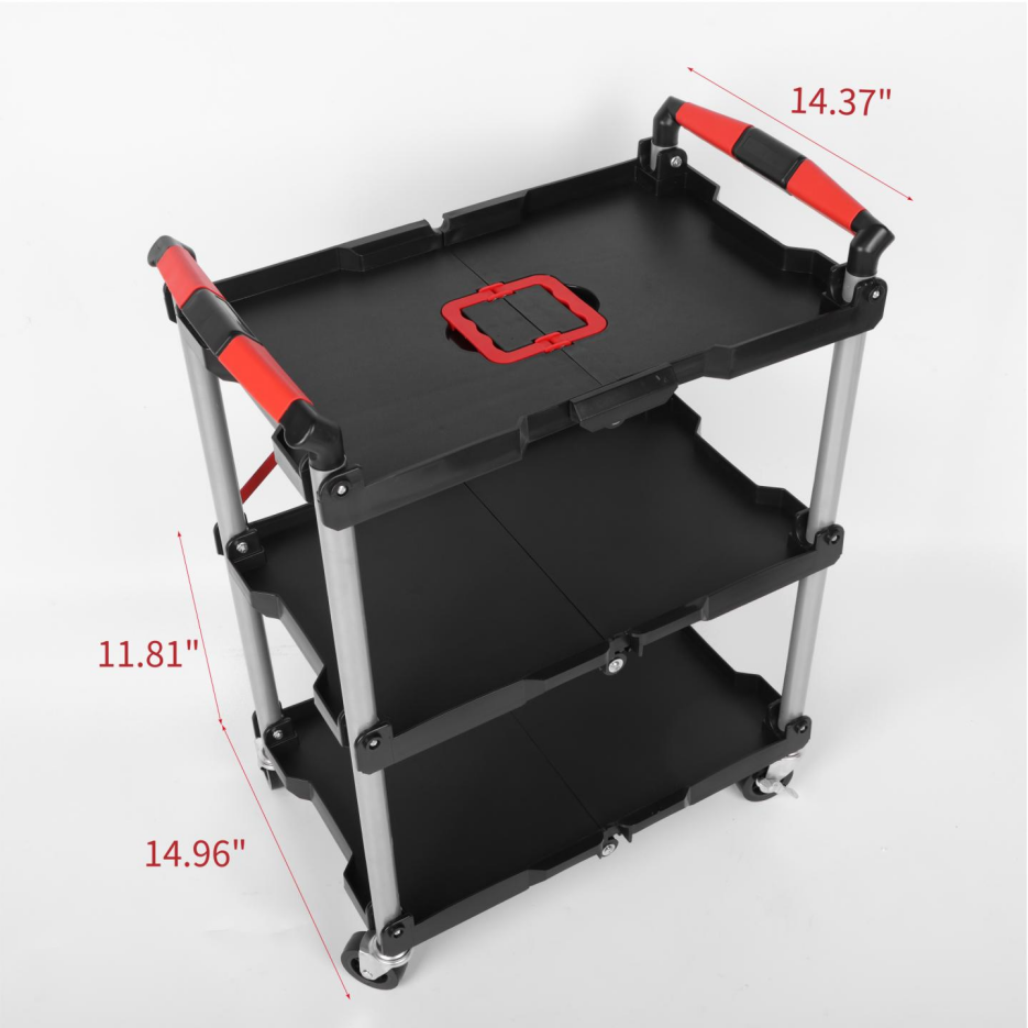 Foldable Utility Service Cart, 3 Shelf Heavy Duty Plastic Rolling Cart With... 2