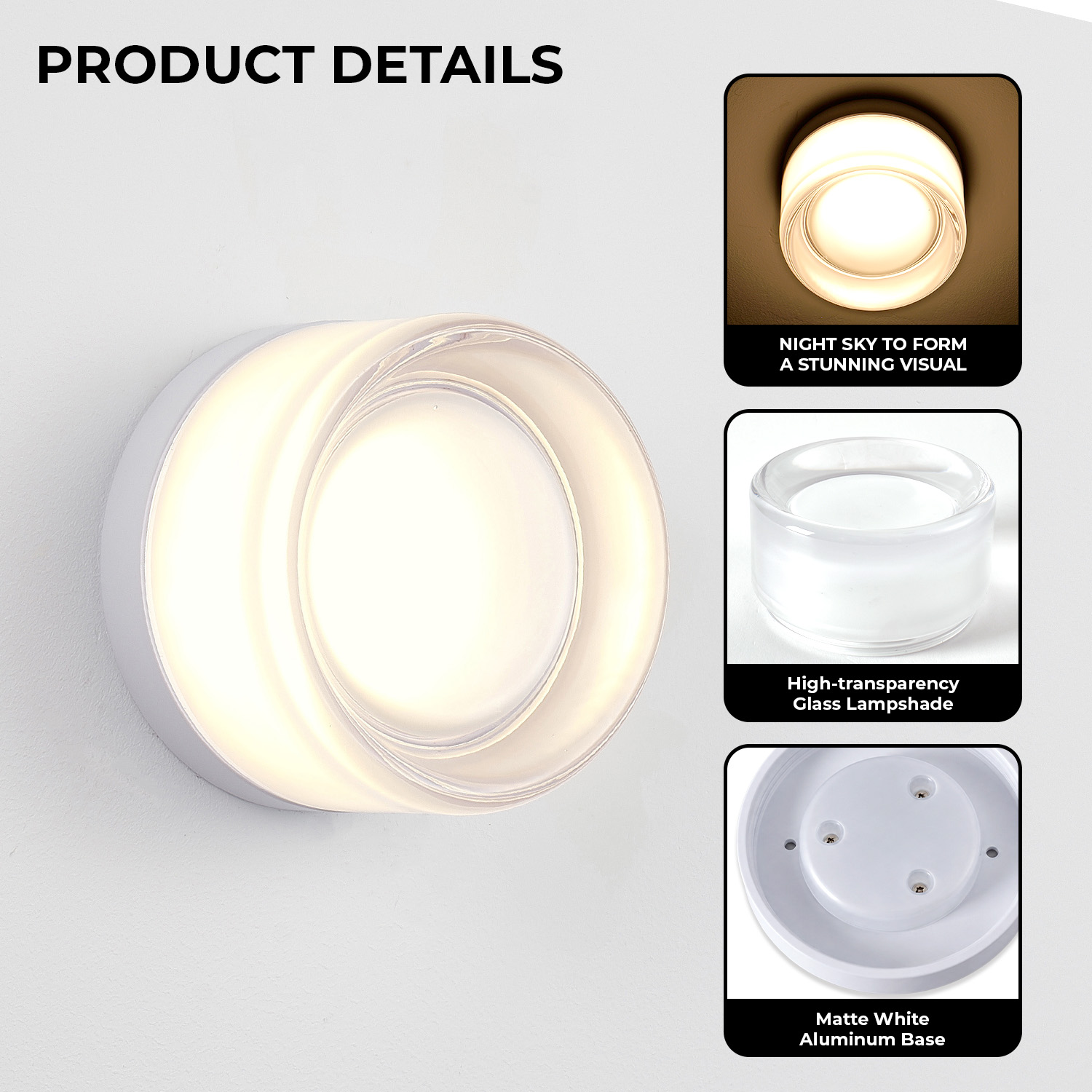 LED Wall Sconce Creative Round Glass Lighting Indoor Outdoor Wall Mounted Lamp Ceiling Light For Living Room Bathroom Porch Deco -White Color — foto 7
