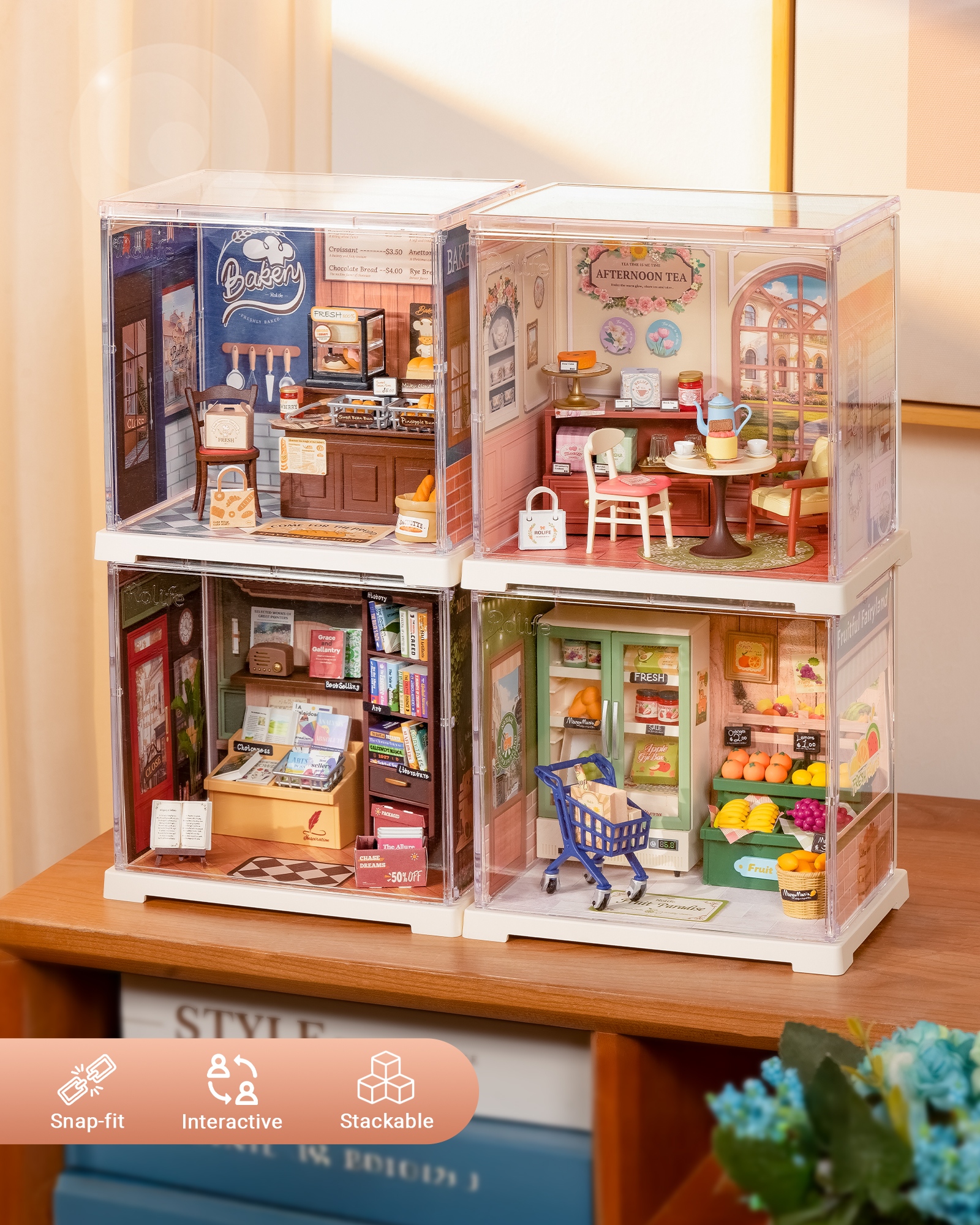 Rolife Super Creative DIY Plastic Mini House Set - 3D Puzzle With Dust Cover, Compatible With Mini Figures, Multiple Themes Available, Home Decor, Teen And Adult Gift