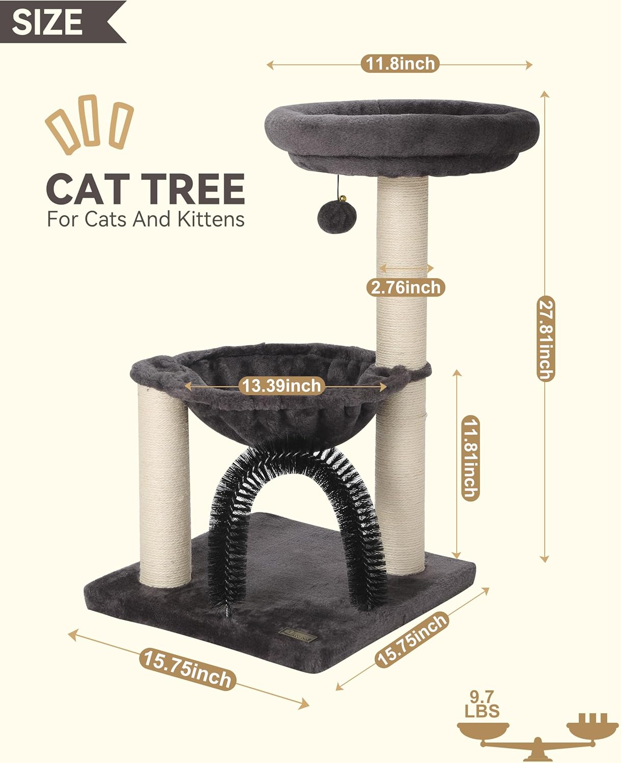 27.8inch Tall Cat Tree Tower For Indoor Cats  Multi-Level Cat Furniture With Sisal Scratching Posts, Plush Perches & Hanging Toys Large Durable Cat Tower, Perfect Gift For Cat Lovers