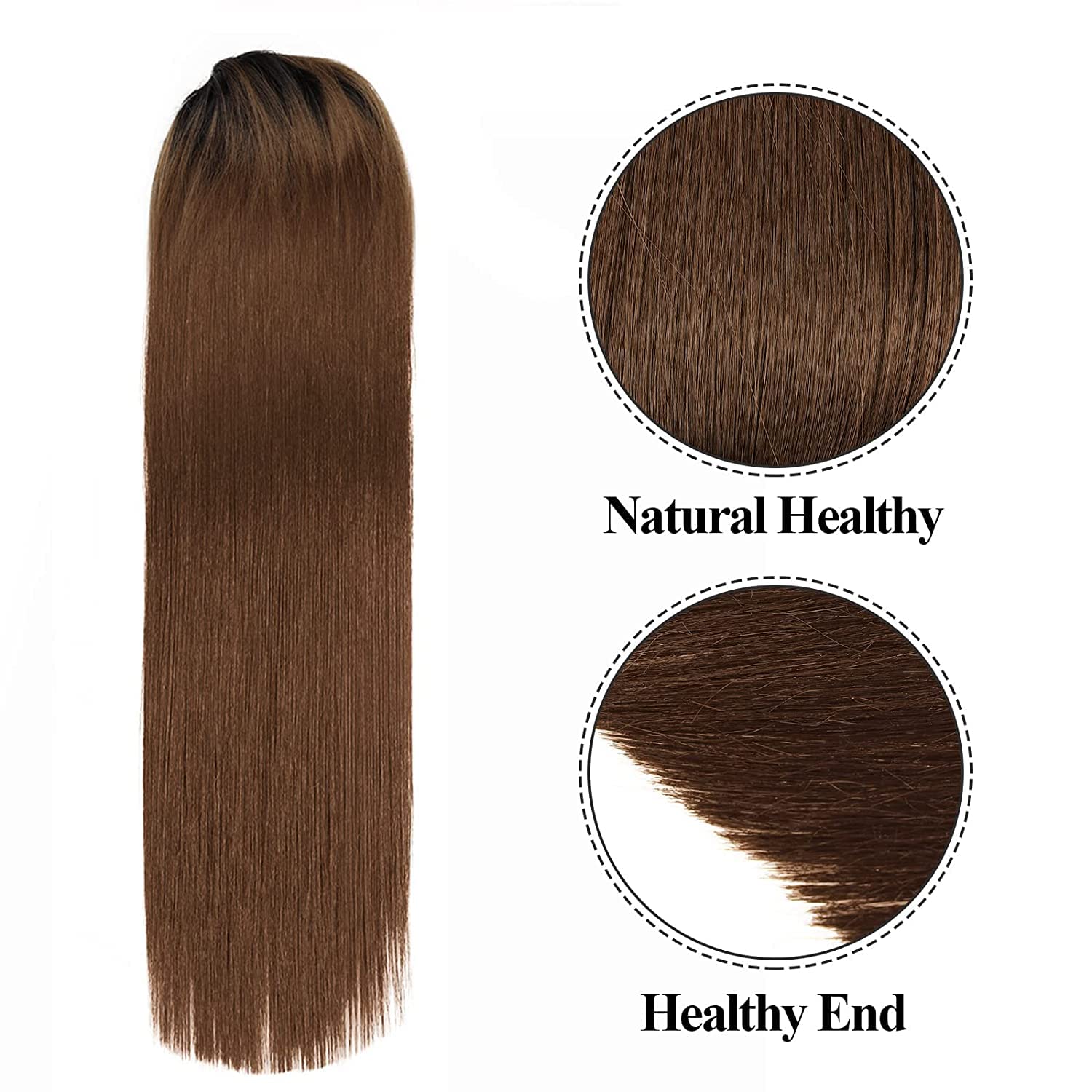 Straight Ponytail Extension Drawstring Ombre Brown LongClip-in Hairpiece For... 6