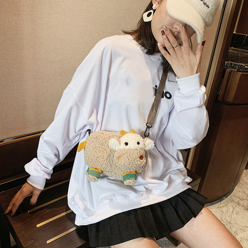 Title 4, Plush Bag for Women Cartoon Lamb Design Student...