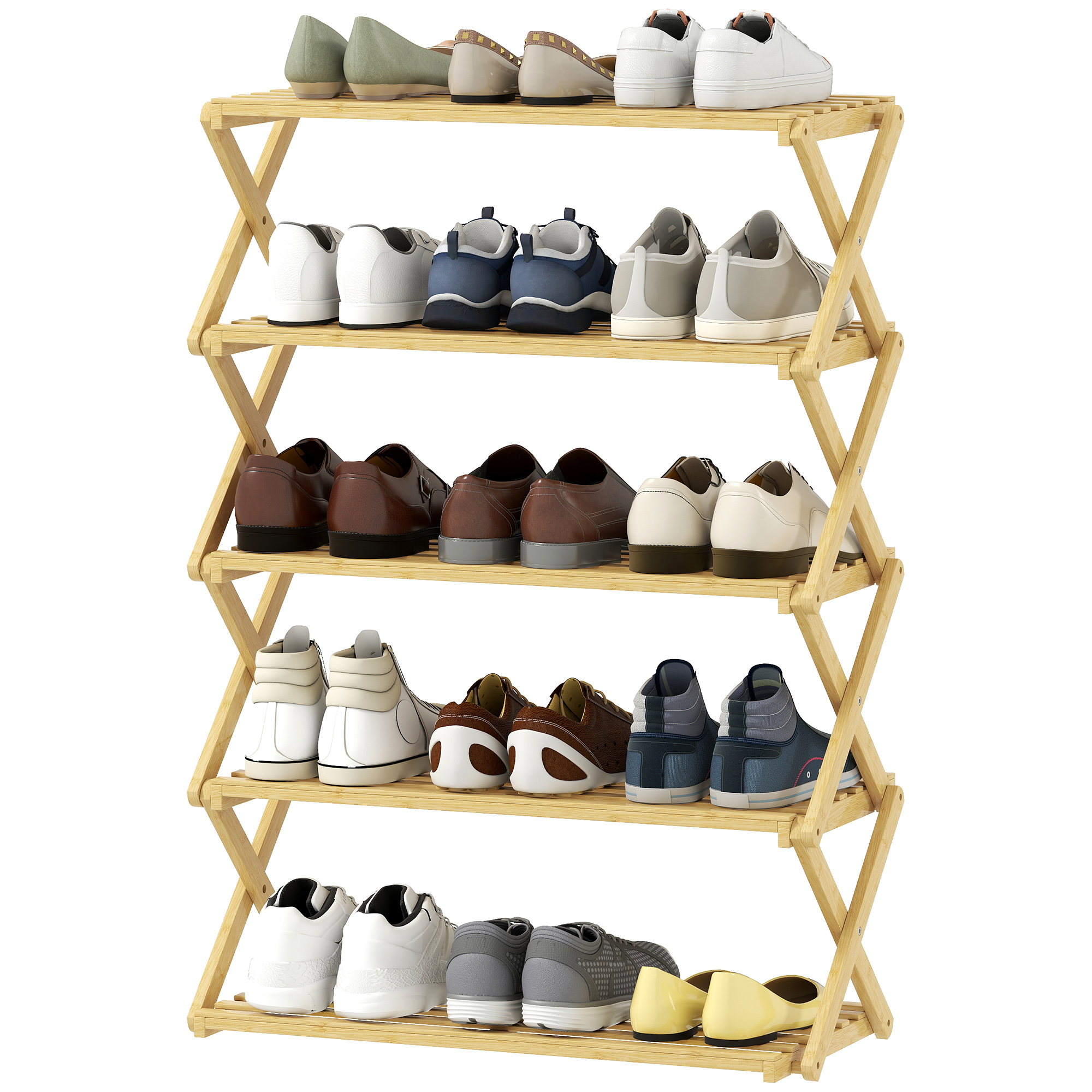 Three Layer Folding Bamboo Shoe Rack - Natural Color — image 4