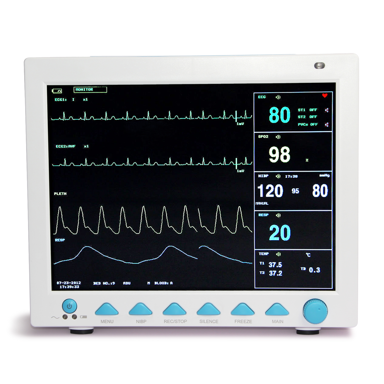 12.1 Inch ICU CCU 6 Parameters Patient Monitor ECG NIBP SPO2 PR RESP TEMP CMS8000