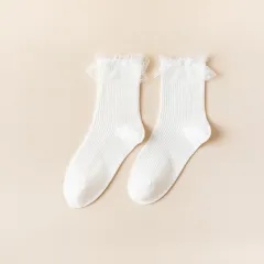 Lolita Women's Middle Tube Sweet Bow Fungus Lace Socks - Lace Curling - View 1