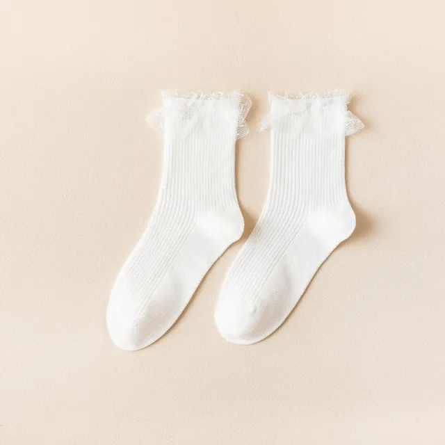 Lolita Women's Middle Tube Sweet Bow Fungus Lace Socks Lace Curling - Shop at LoveMi