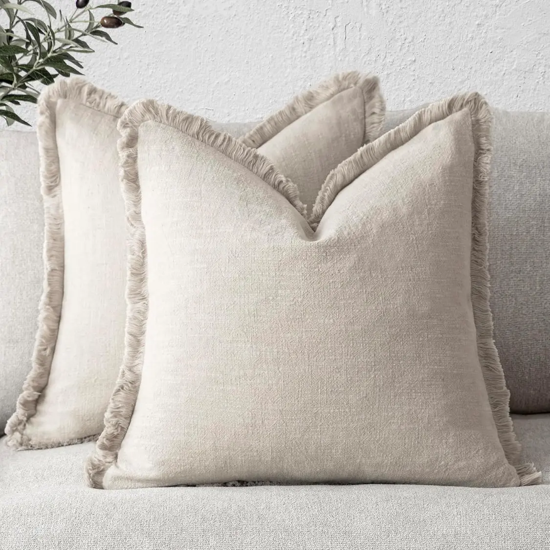Decorative Linen Fringe Throw Pillow Cover 18x18