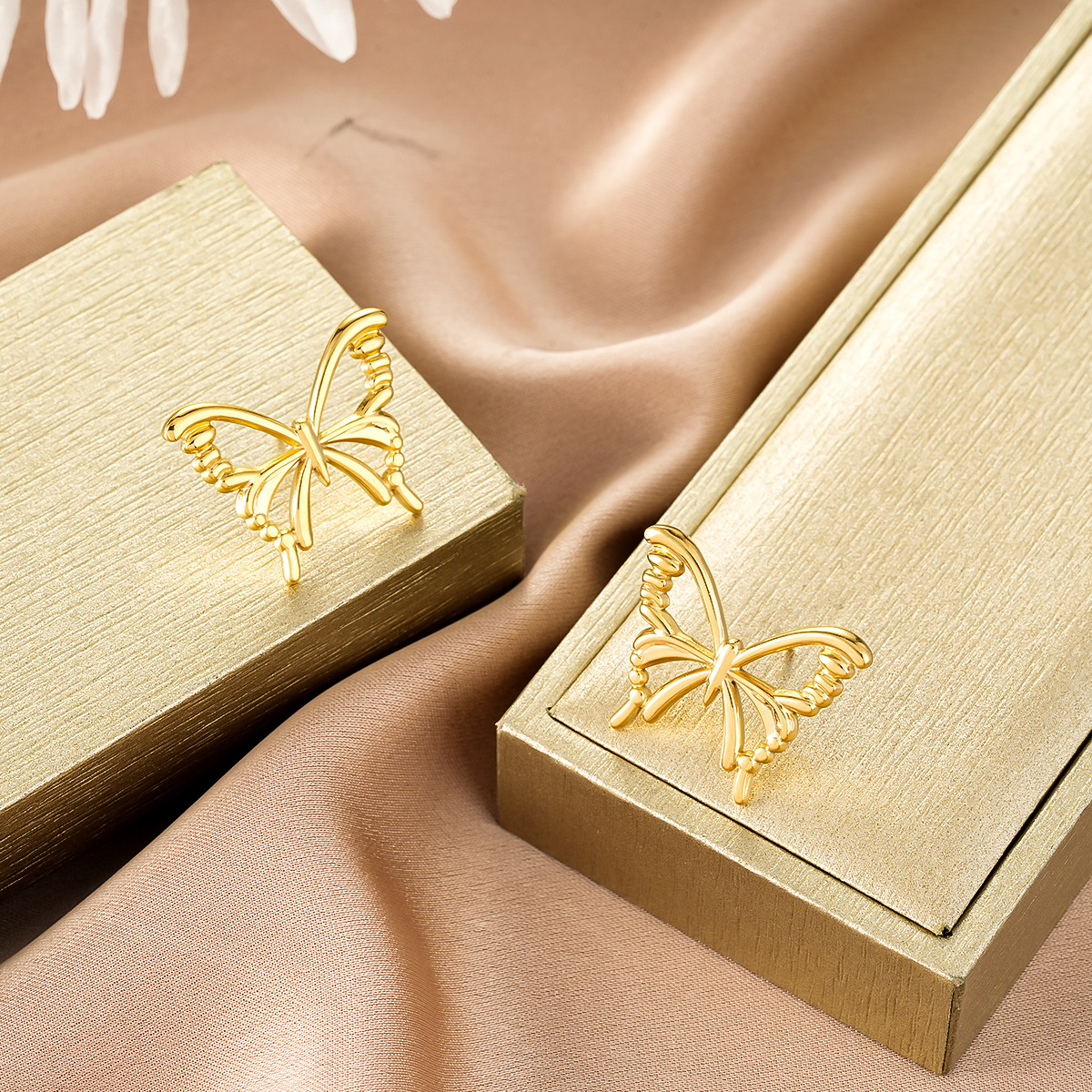 Oval Stainless Steel Earrings, Trendy Geometric Heart Texture, 18K Gold Plated Ear Studs,... thumbnail 5