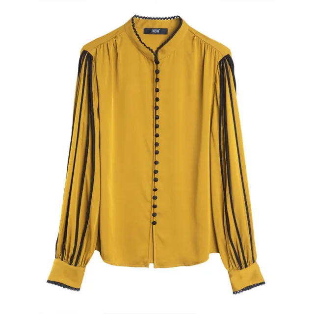 Women's Long Sleeve Solid Color Heavy Shirt Yellow - Shop at LoveMi