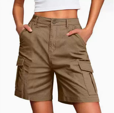 Women's Solid Color Cargo Shorts, Multi-Pocket Casual 5 Inch Shorts
