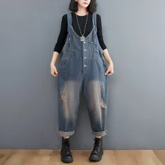 The New Loose Look Thin Jean Suspenders Women - Blue - View 1