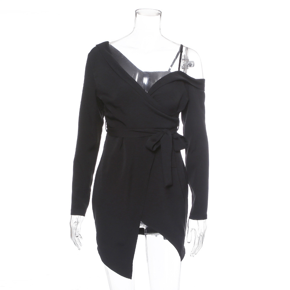 Bow Tie Slanted Shoulder Strap Dress