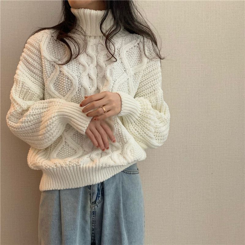 Title 7, Retro Lazy Style Loose Long-sleeved High-necked...