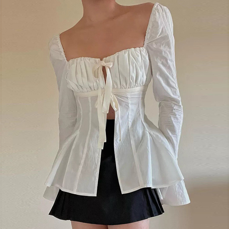 White Shirt Women's Slim Pleated Ties