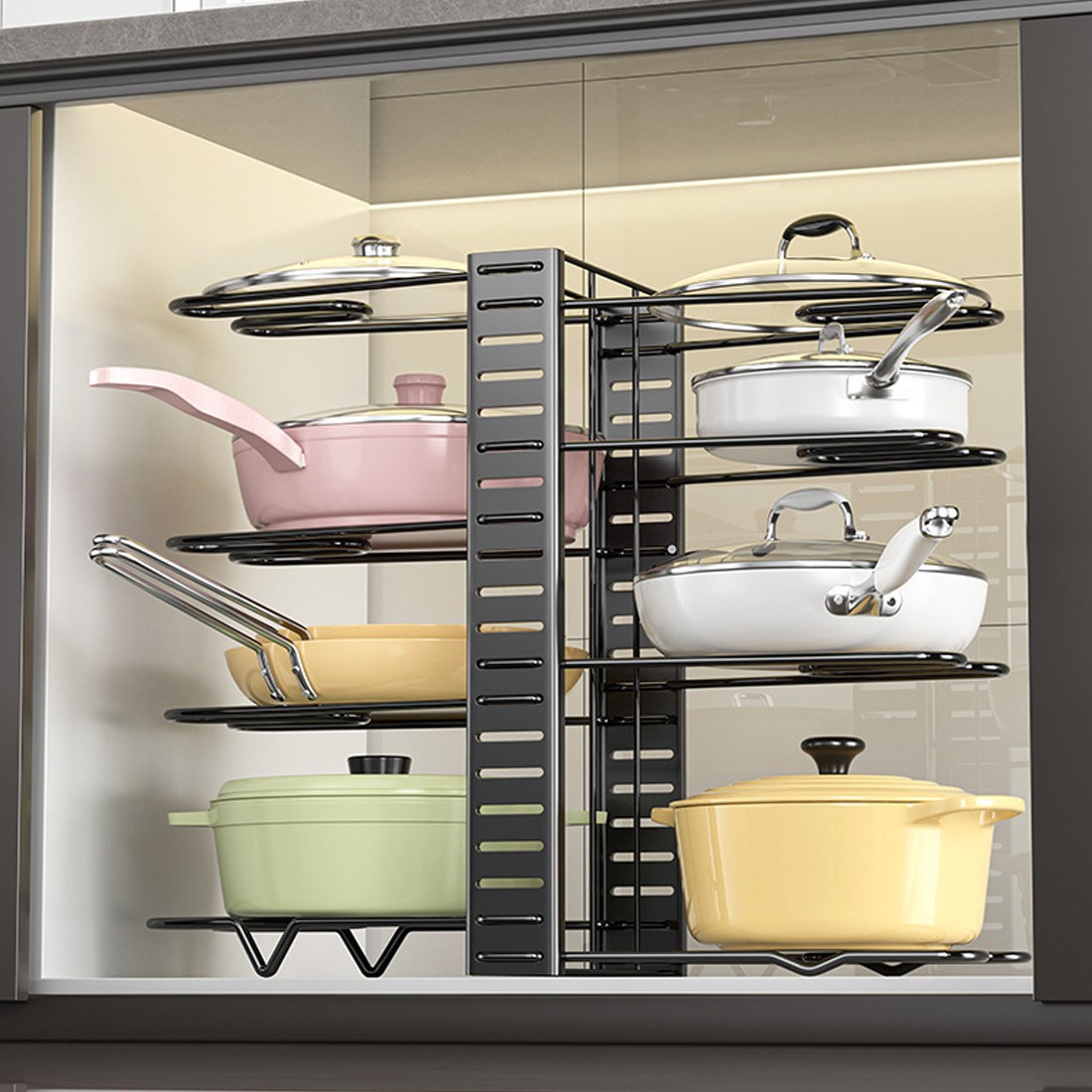 Adjustable pan organiser pot saucepan kitchen storage rack