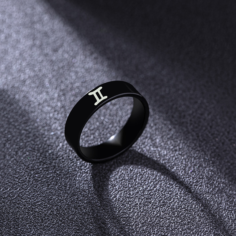Black Stainless Steel 12 Constellation Zodiac Sign Stars Symbol Ring