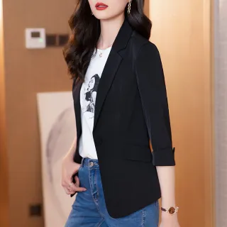 Women's Thin Three-quarter Sleeve Slim Casual Suit Jacket - Black