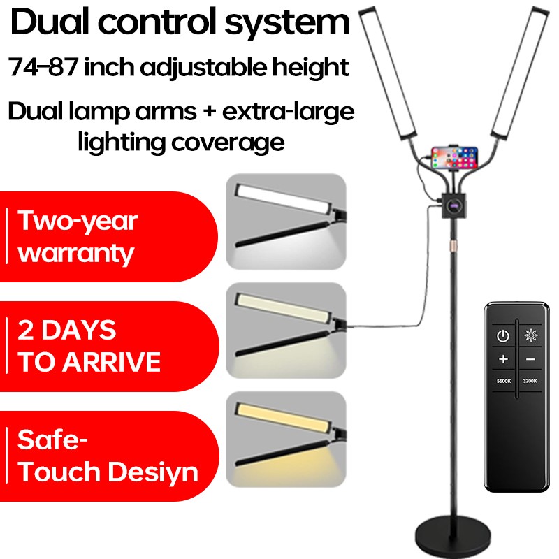 Professional Dual-Arm Floor Lamp Lash Light For Studio Use, Adjustable Height LED Lash Lamp With Shadow-Free Coverage, Half Moon Light Effect, Precision Control Daylight Lamp For Crafting And Salon-Gr