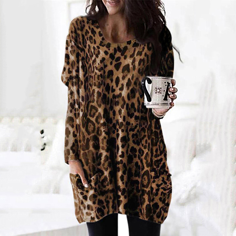 Title 4, Leopard Print Long-Sleeved Casual Loose Top T-S...