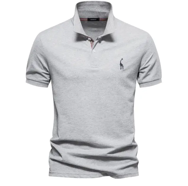 Deer Embroidered Men's T-shirt Solid Color Polo Collar Basic Style Short-sleeved Shirt Men