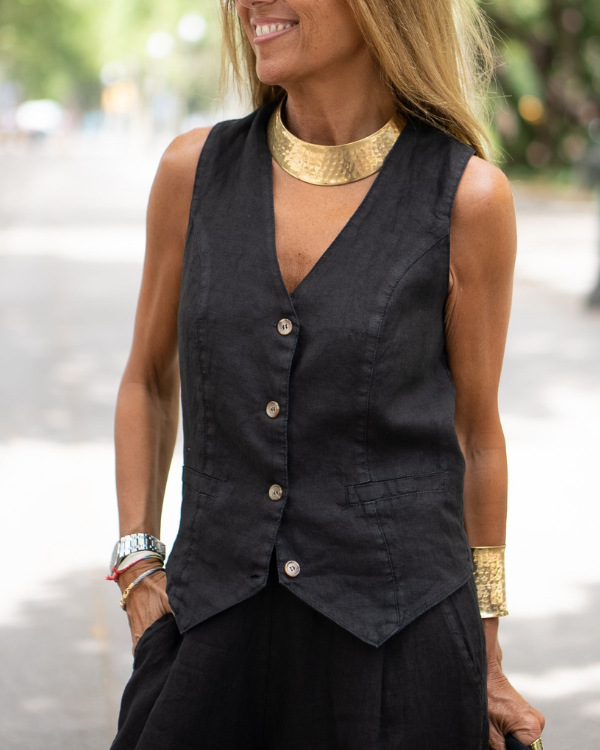 Women's Solid Color Loose Cotton Linen Top Vest