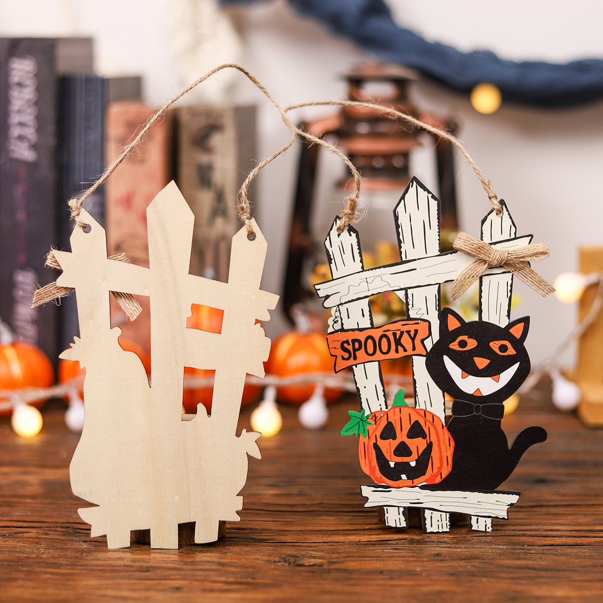 Halloween black cat fence door decorations hanging (pumpkin)