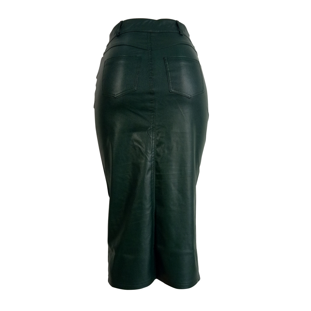 Trim Front Slit Skirt Leather Europe And The United States Green - Shop at LoveMi