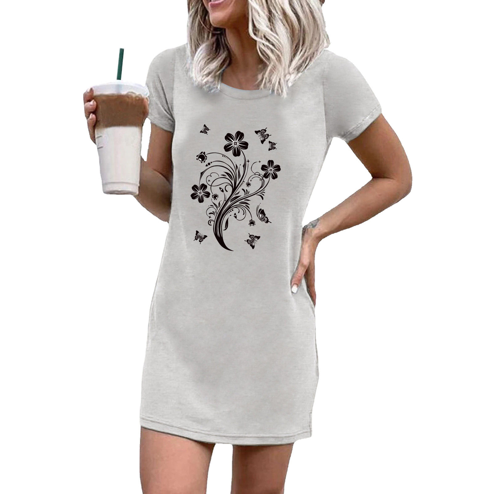 Women's Floral Creative Print Crew Neck Dress