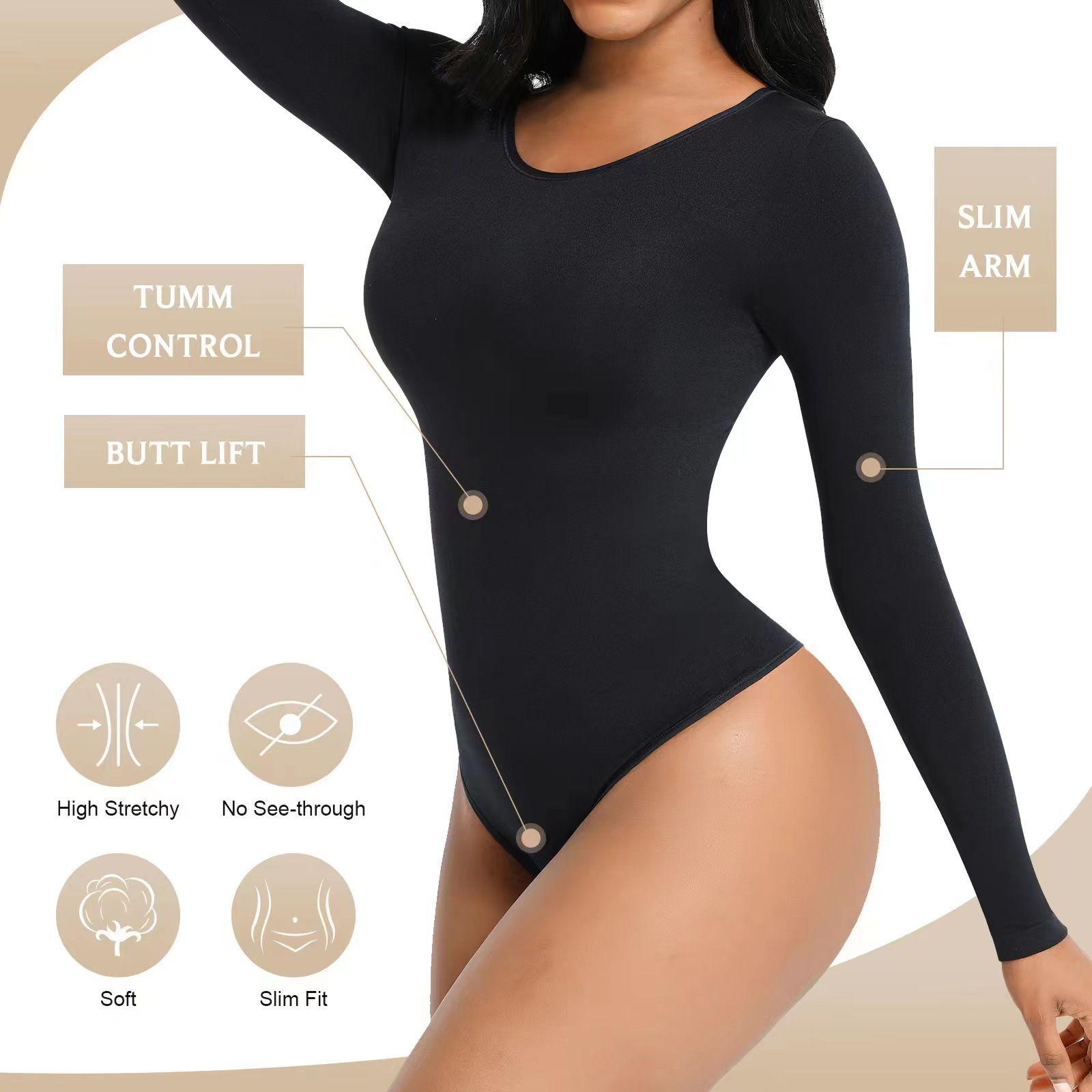 Large Hip Lifting Long-sleeved Seamless Bodysuit Jumpsuit - Image 10
