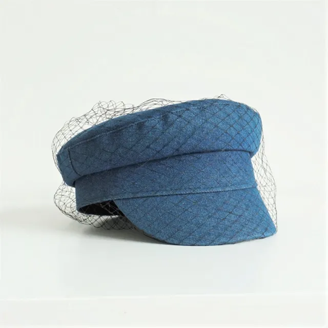 Women's Flat Top Denim Mesh Navy Hat Black - Shop at LoveMi