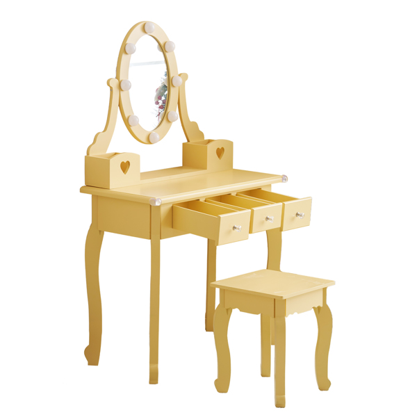 Kids Vanity Set With Mirror And Lights And Stool, 5 Storage Drawers, Pretend... 3