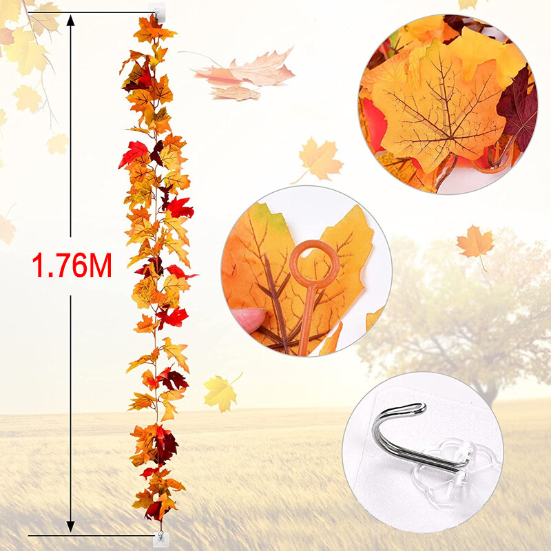 Autumn Fall Maple Leaves LED Lights Garland Hanging Plant