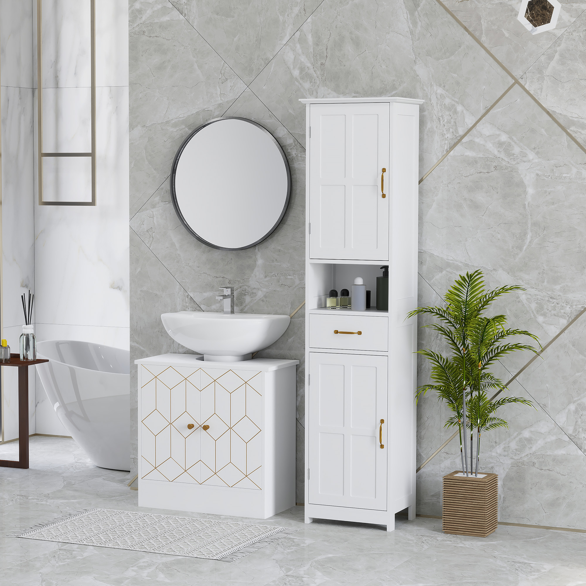 Under Sink Bathroom Cabinet, With Adjustable Shelf And Open Compartment — image 7