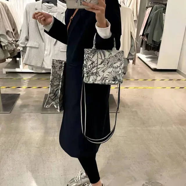 Casual Embroidery Canvas Handbag Women Large Capacity Handle Bag Grey - Shop at LoveMi