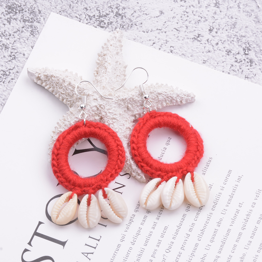 Handmade Ethnic Style Retro Braided Shell Earrings