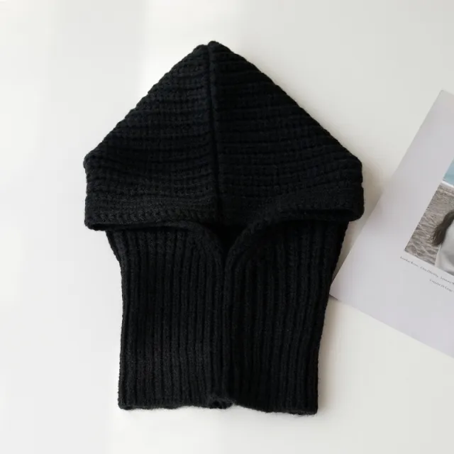 Warm Neck Wrap Wool Hat Black - Shop at LoveMi