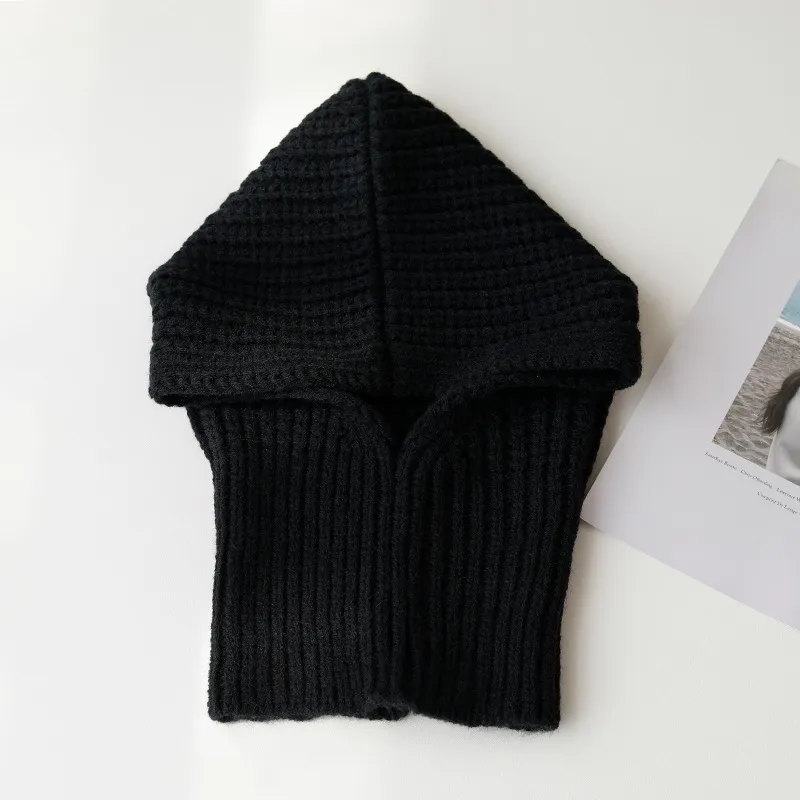 Warm Neck Wrap Wool Hat - Black
