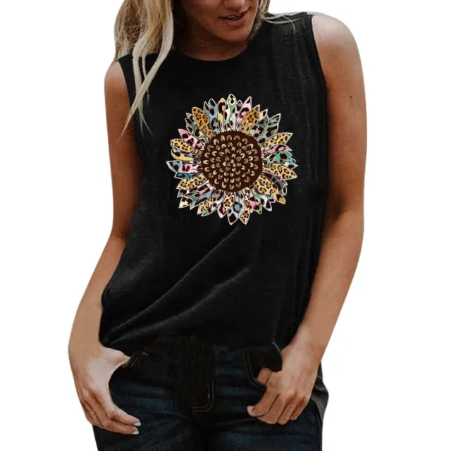 Printed Round Neck Casual Sleeveless T Shirt Black - Shop at LoveMi