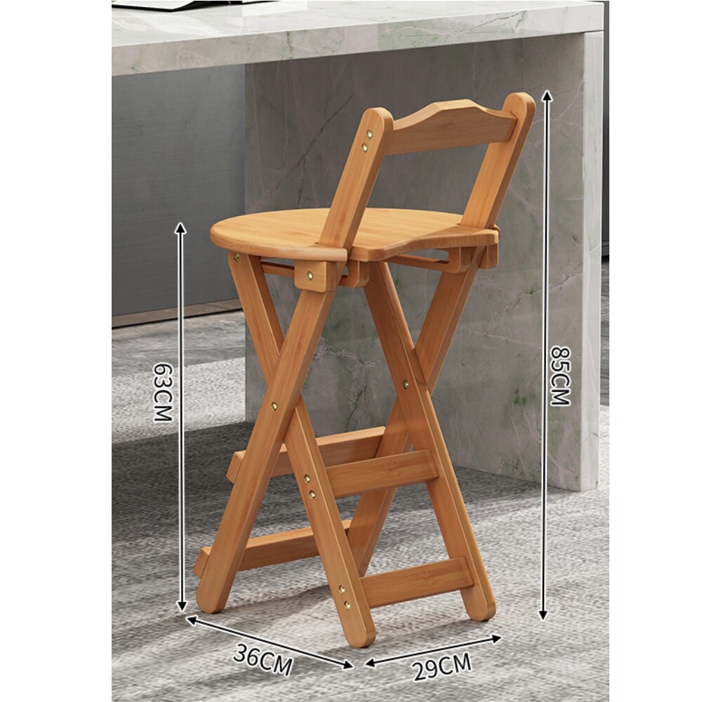 Wooden Folding Bar Stool Bamboo Kitchen Counter Height Stools With Backrest NEW — image 3