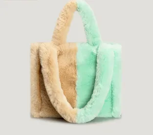 Plush Bag Female Europe And America Simple Contrast Color Candy Tote Bag Green - Shop at LoveMi
