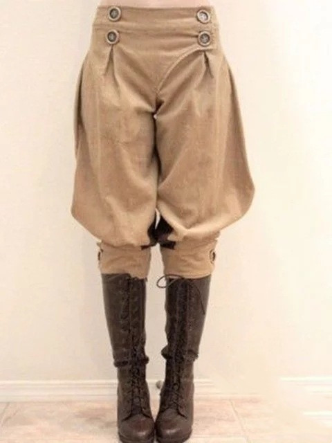 Solid Color Low rise Casual Cropped Bloomers Khaki - Shop at LoveMi