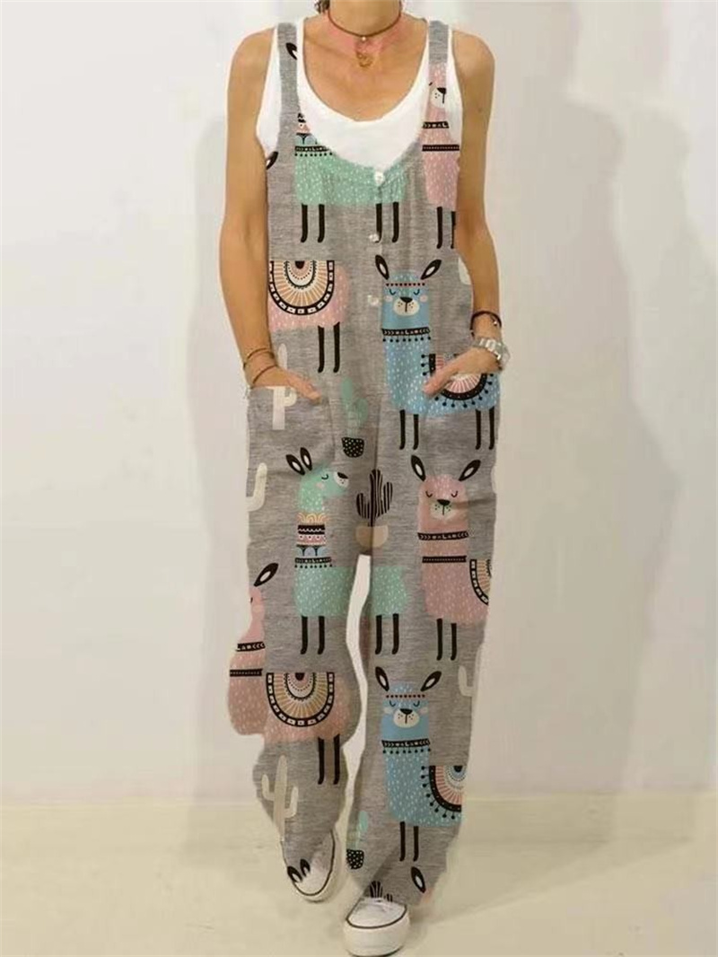 Women's Animal Floral Botanical Print Casual Sleeveless Loose Jumpsuit - Image 9