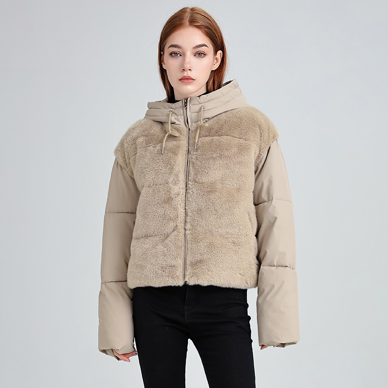 New Style Fur Patchwork Women's Coat For Women Winter Short Style Fashionable High Waist Warm Cotton Coat