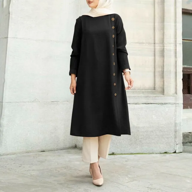 Long Sleeved Button Decoration Women's Long Sleeved Shirt Dress Black - Shop at LoveMi