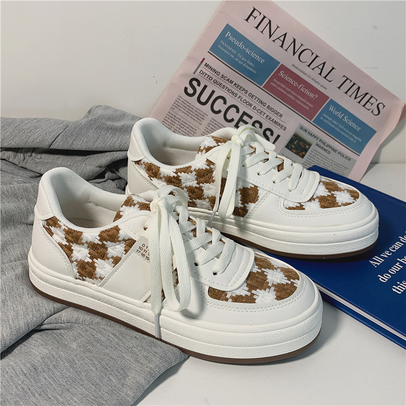 Checkered Color Matching Small White Shoes Student