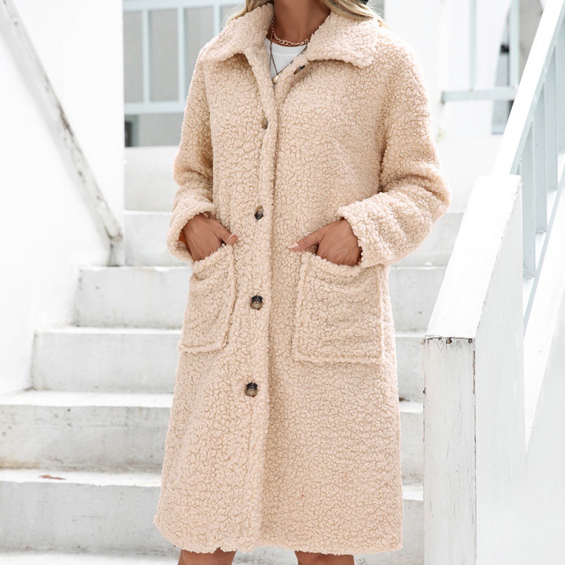 Women's Plush Long Single-breasted Trench Coat