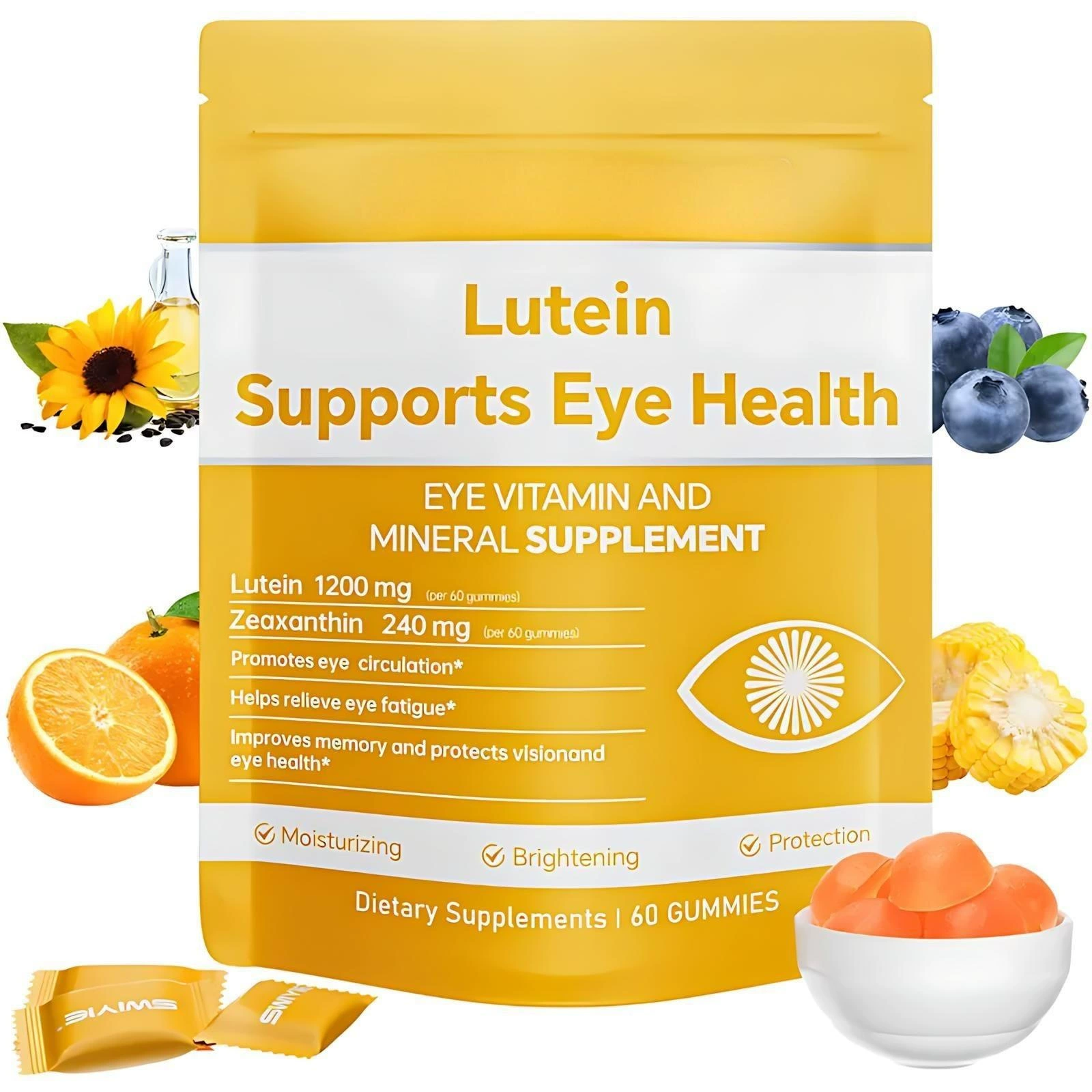 Jeleuri cu luteină, supliment de vitamine și minerale pentru ochi cu luteină și zeaxantină , vitamine gumate pentru susținerea sănătății ochilor, aromatizate