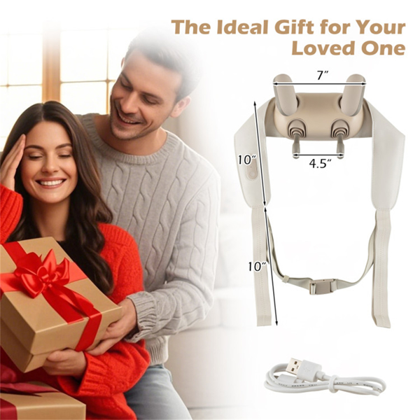 Neck Shoulder Massager - 4D Deep Tissue Kneading, 2 Modes & 2-Level Heat , Hands-Free Straps For Home Office Travel